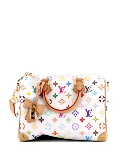 Pre-owned Louis Vuitton X Takashi Murakami Speedy Soft Bandouliere Bag Monogram Multicolor 25 Satchel In White