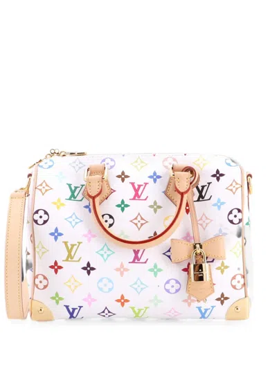 Pre-owned Louis Vuitton X Takashi Murakami Speedy Soft Bandouliere Bag Monogram Multicolor 25 Satchel In White