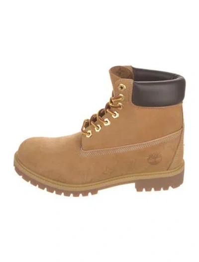 Pre-owned Louis Vuitton X Timberland Lv Monogram Nubuck Lace-up Boots In Brown