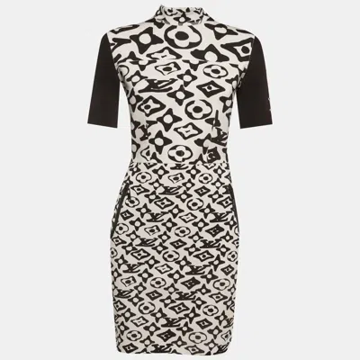 Pre-owned Louis Vuitton X Urs Fischer Monochrome Monogram Neoprene Mock Neck Mini Dress M In Black
