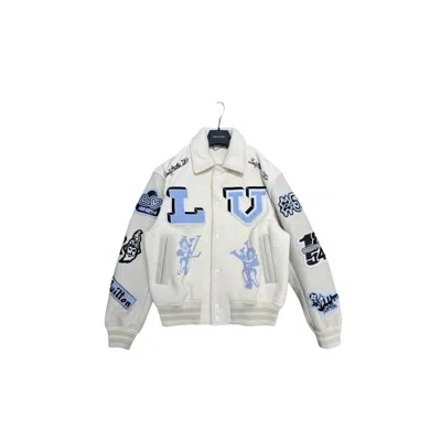 Pre-owned Louis Vuitton X Virgil Abloh Louis Vuitton White Leather Varsity Jacket