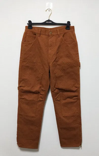 Pre-owned Louis Vuitton X Virgil Abloh Monogram Detail Carpenter Denim Pants In Brown