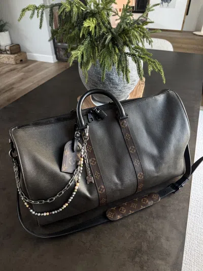 Pre-owned Louis Vuitton X Virgil Abloh Virgil Louis Vuitton Khaki Taiga Leather Keepall 50
