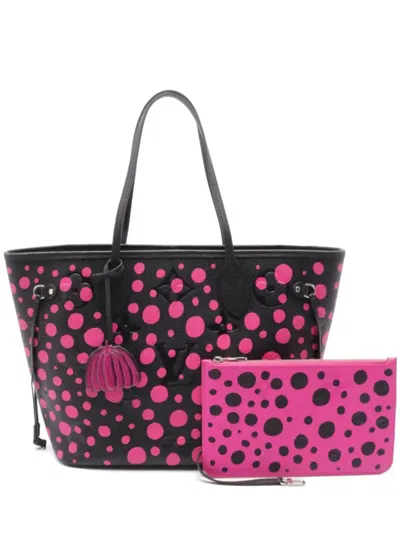 Pre-owned Louis Vuitton X Yaoi Kusama 2021 Neverfull Mm Tote Bag In Black