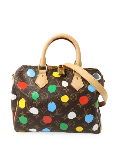 Pre-owned Louis Vuitton X Yayoi 25 Speedy Bandouliere Monogram Tote Bag In Brown