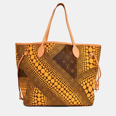 Pre-owned Louis Vuitton X Yayoi Kusama 2012 Monogram Yellow Wave Neverfull Mm Tote