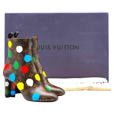 Pre-owned Louis Vuitton X Yayoi Kusama Monogram Dots Coated Ankle Boots Eu 36 Us 5.5 - Nwb In Gray