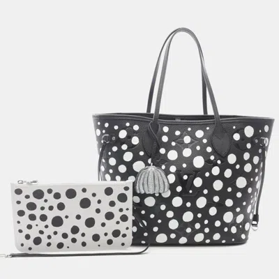 Pre-owned Louis Vuitton X Yayoi Kusama Neverfull Mm Tote Bag In Monogram Empreinte Leather Black And White With Infinity Dot