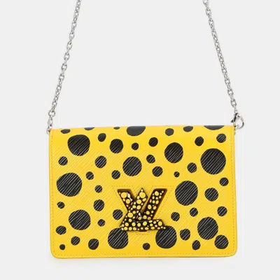 Pre-owned Louis Vuitton X Yayoi Kusama Twist Belt Chain Wallet Epi Infinity Dots Yellow Black Grained Epi Cowhide Leather Wa In Multi
