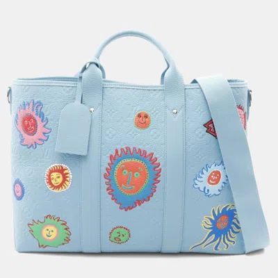 Pre-owned Louis Vuitton X Yayoi Kusama Weekend Tote Bag In Monogram Taurillon Leather Blue Multicolor