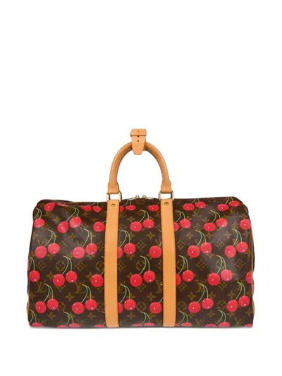 Pre-owned Louis Vuitton Xtakashi Murakami 2005 Monogram Cherry Keepall 45 Travel Bag In Brown