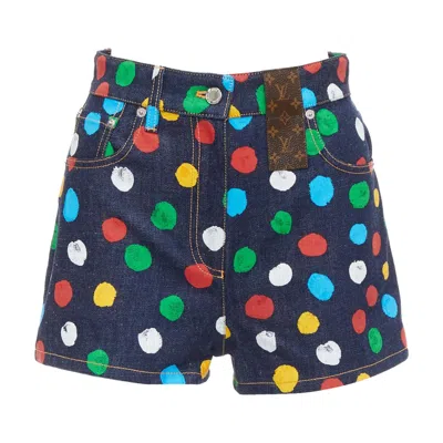 Pre-owned Louis Vuitton Yayoi Kusama Painted Dots Logo Patch Denim Shorts Fr34 Xs In Black