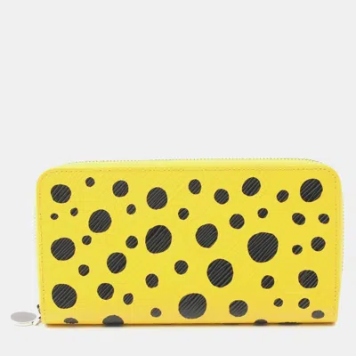 Pre-owned Louis Vuitton Yellow Black Leather Epi Infinity Dot Jaune Noir Round Long Zippy Wallet