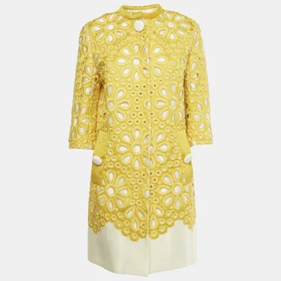 Pre-owned Louis Vuitton Yellow Floral Eyelet Detail Nylon Short Coat S