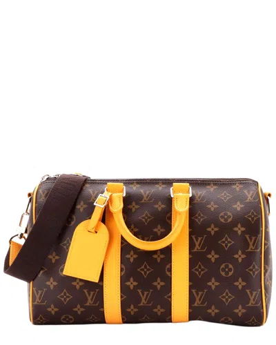 Pre-owned Louis Vuitton Yellow Macassar Monogram Canvas Keepall Bandouliere 35  (authentic Pre-loved)