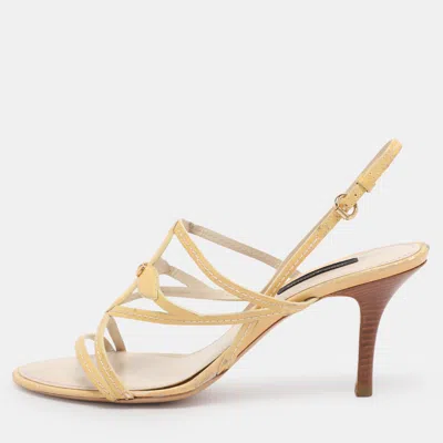 Pre-owned Louis Vuitton Yellow Patent Leather Strappy Slingback Sandals Size 36.5