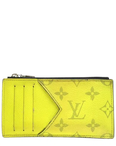 Pre-owned Louis Vuitton Yellow Taigarama Leather Coin Card Holder (authentic Pre-loved)