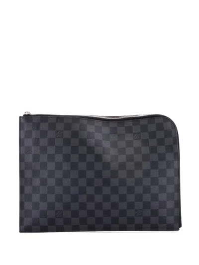 Pre-owned Louis Vuitton Zip Around Pochette Jour Damier Graphite Gm Clutch Bag In Black