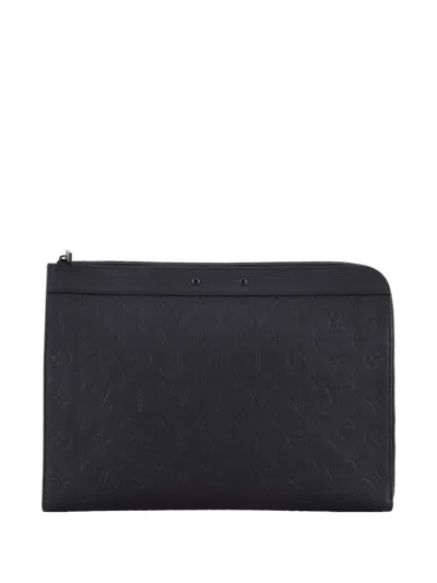 Pre-owned Louis Vuitton Zip Around Pochette Jour Monogram Shadow Leather Gm Clutch Bag In Black