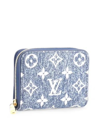 Pre-owned Louis Vuitton Zippy Coin Purse Monogram Jacquard Denim Small Wallets In Blue