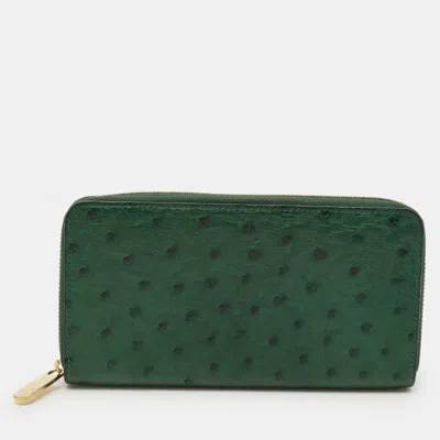 Pre-owned Louis Vuitton Zippy Green Ostrich Wallet