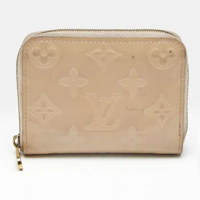 Pre-owned Louis Vuitton Zippy Rose Florentine Monogram Vernis Coin Purse In Beige