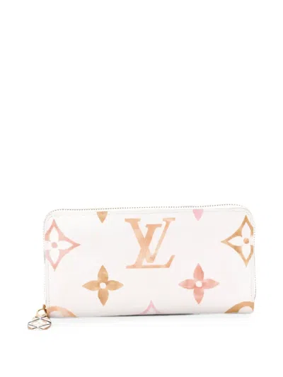 Pre-owned Louis Vuitton Zippy Wallet By The Pool Monogram Watercolor Giant Small Wallets In Orange