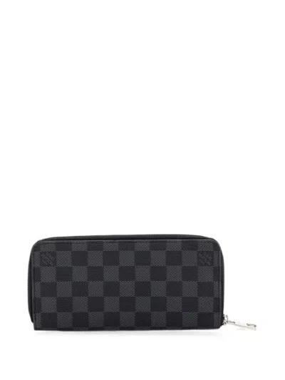 Pre-owned Louis Vuitton Zippy Wallet Damier Graphite Vertical Small Wallets In Black