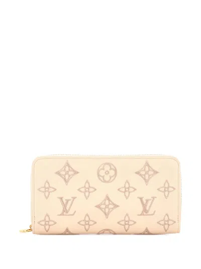 Pre-owned Louis Vuitton Zippy Wallet Monogram Broderie Anglaise Embroidered Leather Small Wallets In Neutral