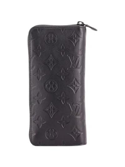 Pre-owned Louis Vuitton Zippy Wallet Monogram Shadow Leather Vertical Small Wallets In Black