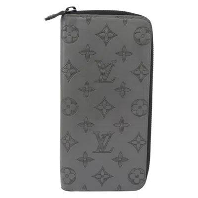 Pre-owned Louis Vuitton Zippy Wallet Vertical Monogram Shadow Leather Gray Leather Wallets Accessory (pre-owne