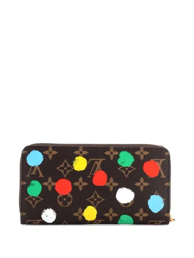 Pre-owned Louis Vuitton Zippy Wallet Yayoi Kusama Painted Dots Monogram Canvas Small Wallets In Brown