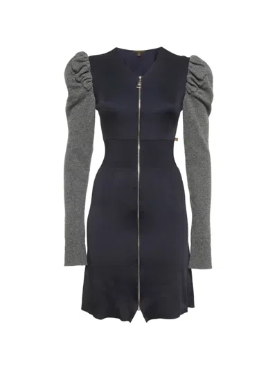 Pre-owned Louis Vuitton Zip-up Knit Mini Dress In Blue