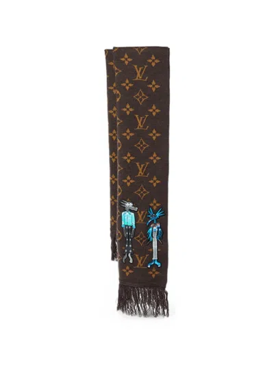 Pre-owned Louis Vuitton Zoooom Adventures With Friends Monogram Scarf In Brown