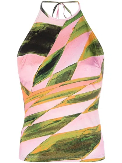 Louisa Ballou Abstract-print Halterneck Top In Pink