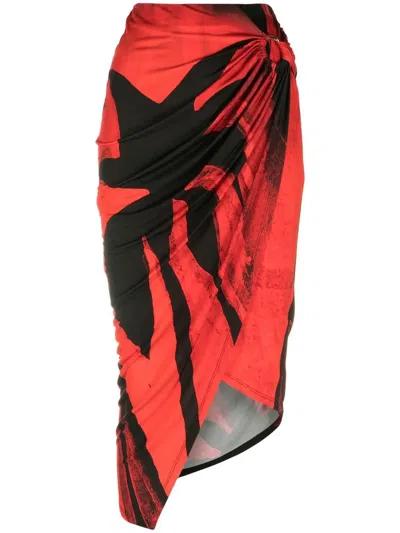 Louisa Ballou Asymmetric Graphic-print Skirt In Red