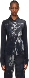 Louisa Ballou Black Button Up Shirt In 0990 Painted Flower