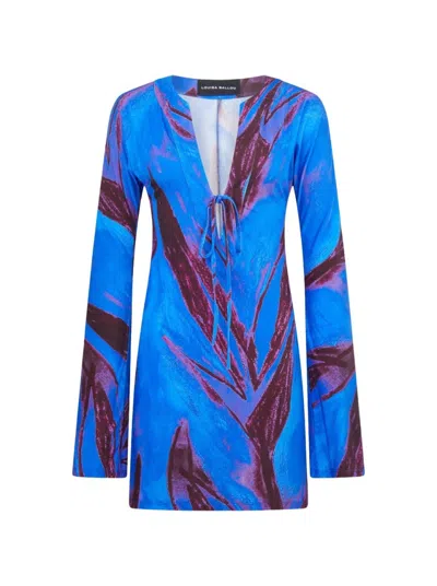 Louisa Ballou Caftan Mini Dress In Blue