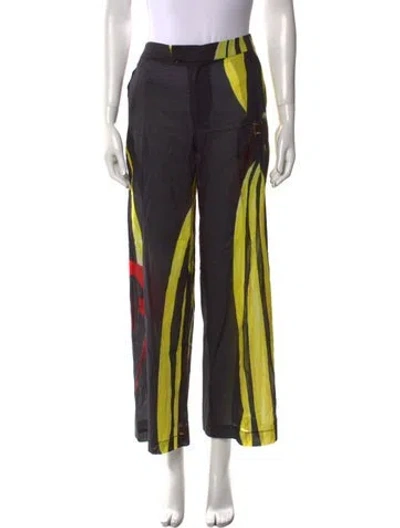 Pre-owned Louisa Ballou Colorblock Pattern Wide Leg Pants In Gray