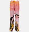 Louisa Ballou Caissa-print Silk-charmeuse Wide-leg Trousers In Caissa