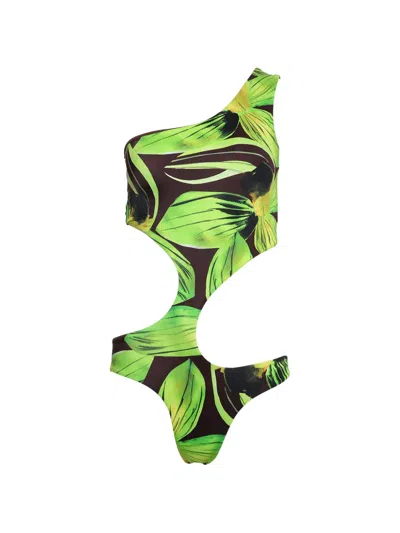 Louisa Ballou Cut-out Floral Swimsuit In Green