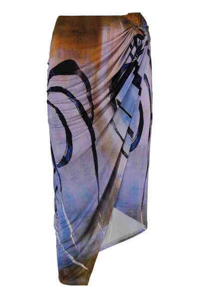Louisa Ballou Patterned Enigma Midi Skirt In Multicolor