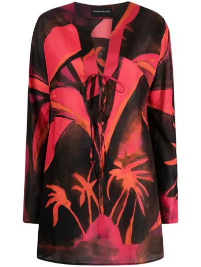 Louisa Ballou Floral-print Cotton Beach Dress In Red