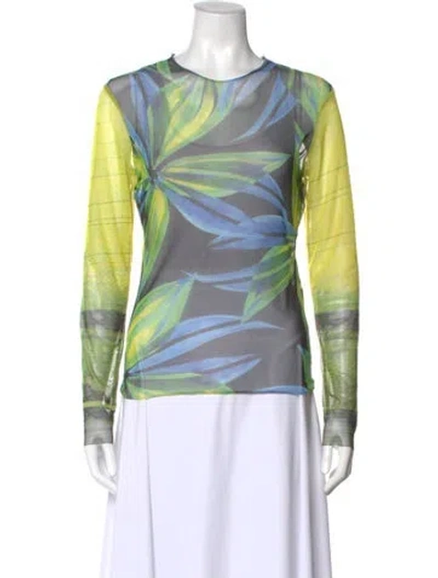 Pre-owned Louisa Ballou Floral Print Crew Neck Top In Green