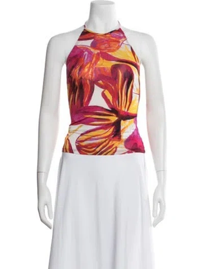 Pre-owned Louisa Ballou Floral Print Halterneck Crop Top In Red