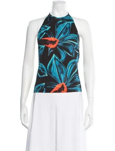 Pre-owned Louisa Ballou Floral Print Halterneck Top In Blue