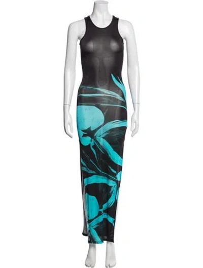 Pre-owned Louisa Ballou Floral Print Long Dress In Black