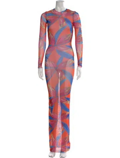 Pre-owned Louisa Ballou Floral Print Long Dress In Orange