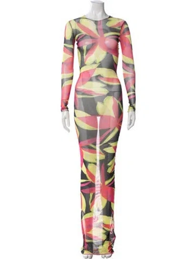 Pre-owned Louisa Ballou Floral Print Long Dress In Pink
