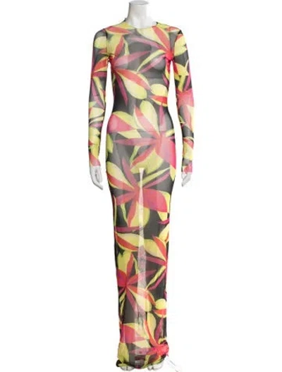 Pre-owned Louisa Ballou Floral Print Long Dress In Pink